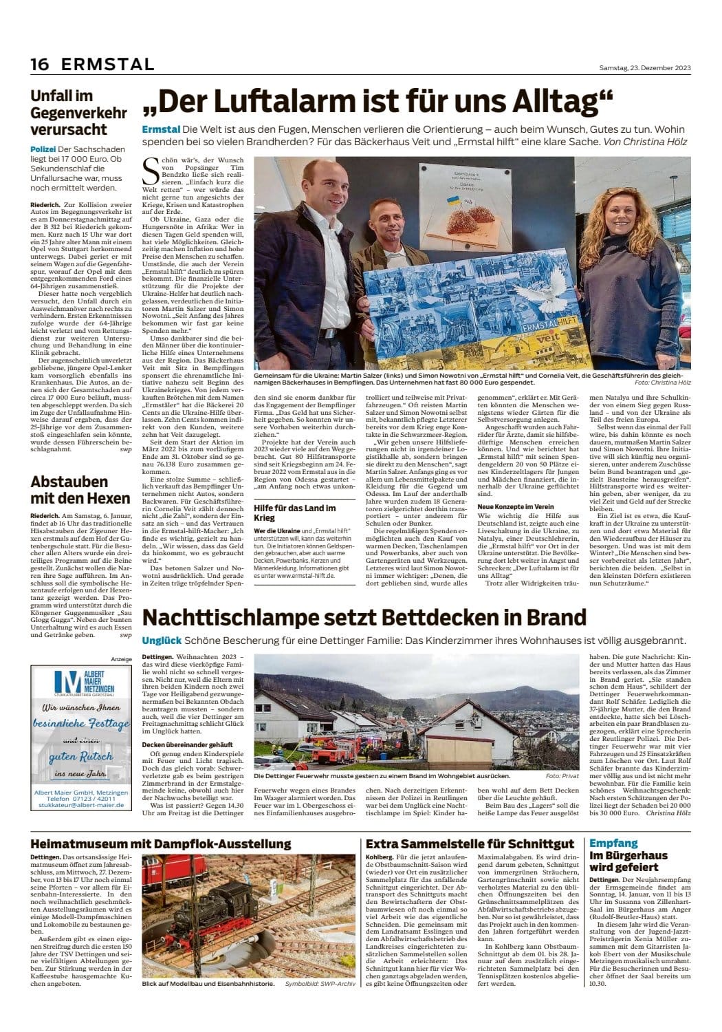 Pressebericht zur größten Spendenaktion des Bäckerhauses Veit